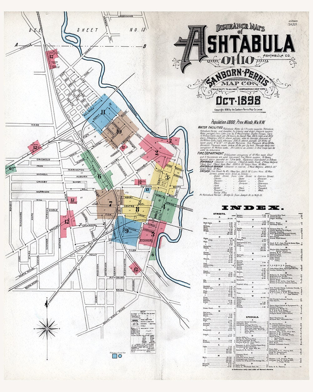 1898 Town Map of Ashtabula Ohio