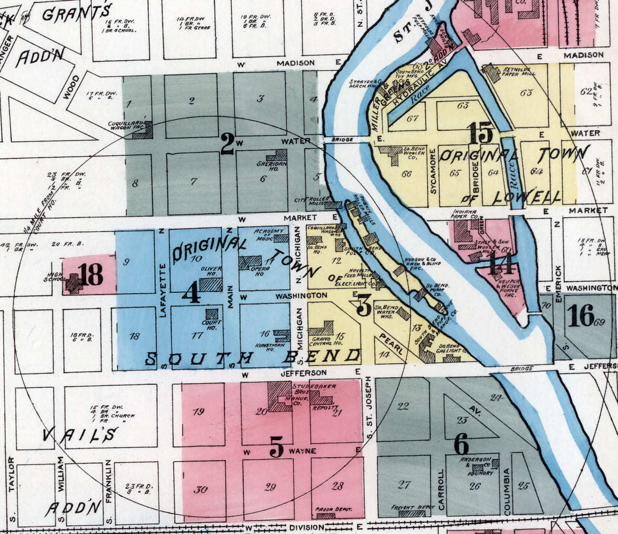 1885 Town Map of South Bend Indiana