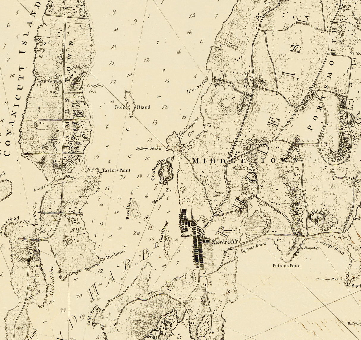 1800 Nautical Chart of Narraganset Bay Rhode Island