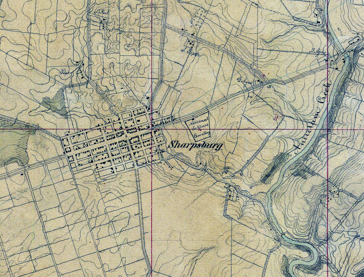 1862 Map of Sharpsburg Washington County Maryland Farms