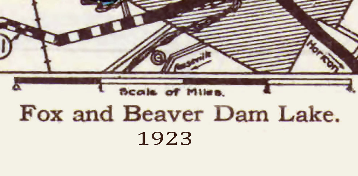 1923 Map of Fox and Beaver Dam Lake Wisconsin