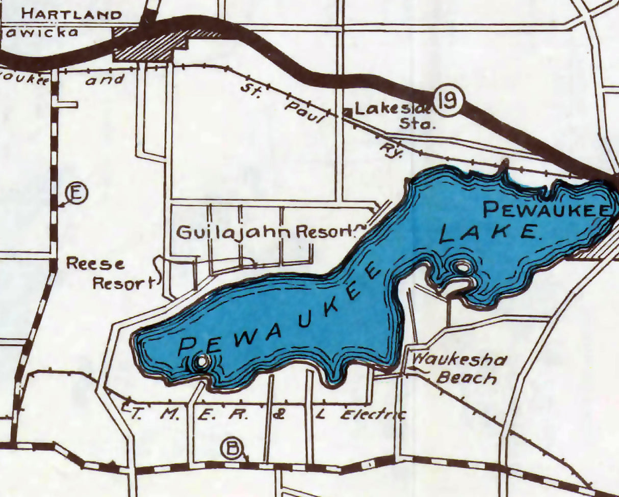 1923 Map of Oconomowoc Waukesha Lake District Wisconsin