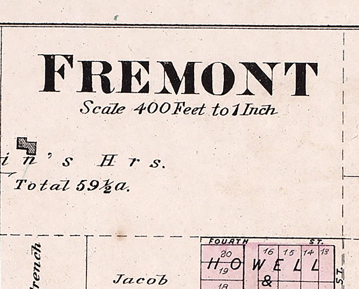 1880 Town Map of Fremont Steuben County Indiana