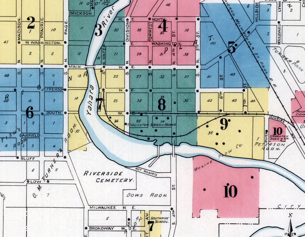 1912 Town Map of Stoughton Dane County Wisconsin