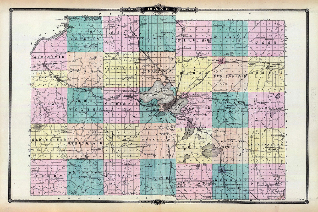 1878 Map of Dane County Wisconsin