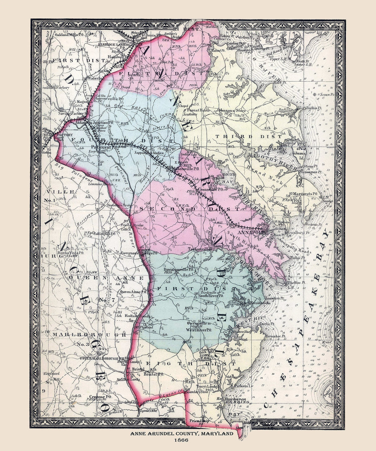 1866 Map of Anne Arundel County Maryland