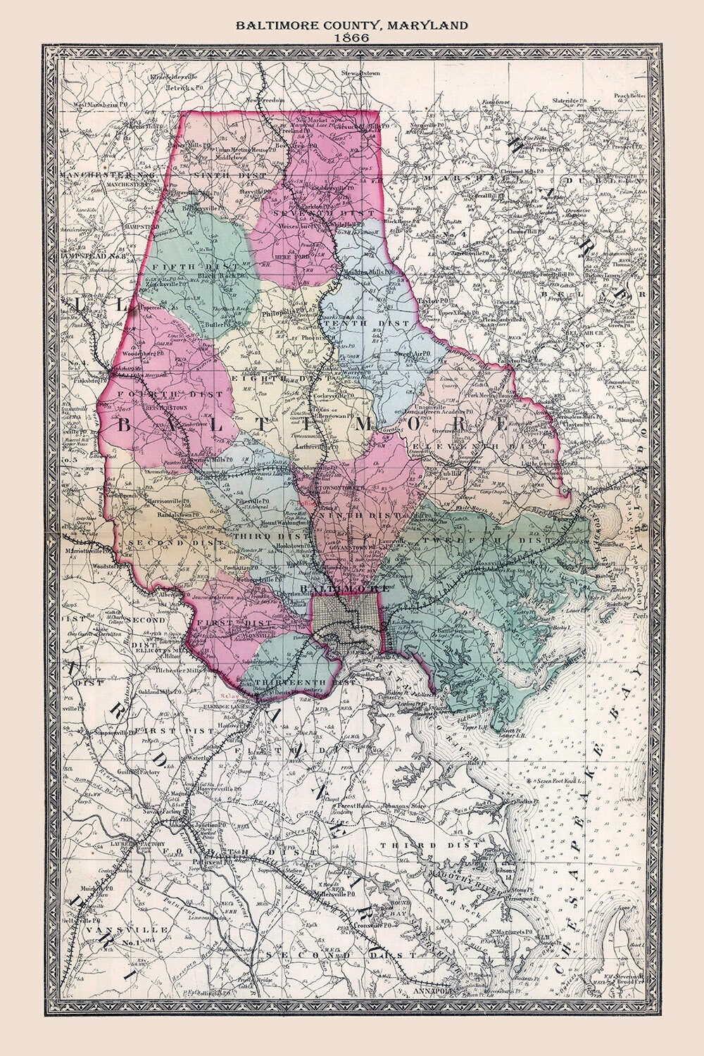 1866 Map of Baltimore County Maryland