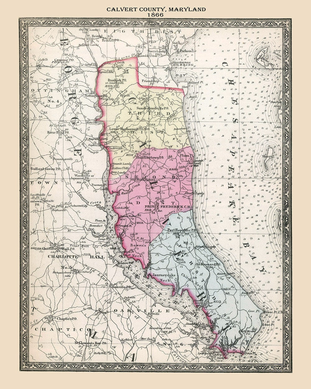 1866 Map of Calvert County Maryland