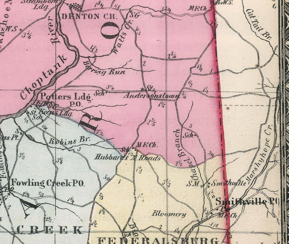 1866 Map of Caroline County Maryland