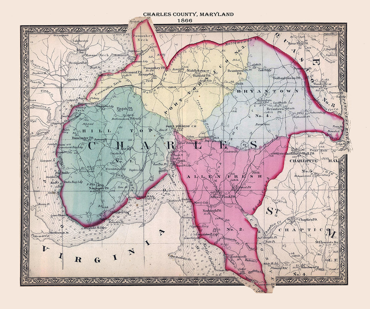 1866 Map of Charles County Maryland