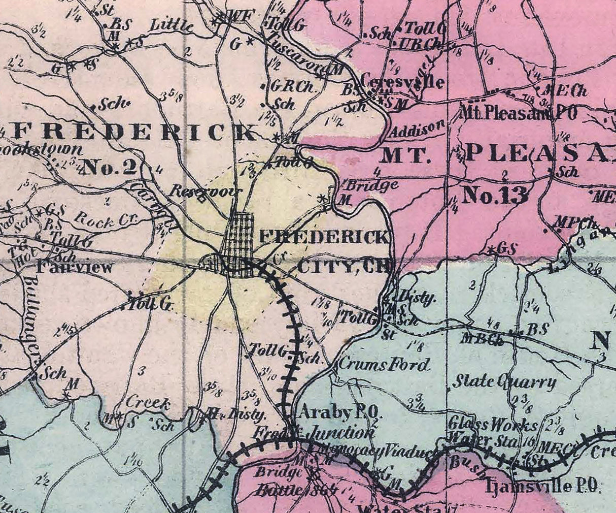 1866 Map of Frederick County Maryland