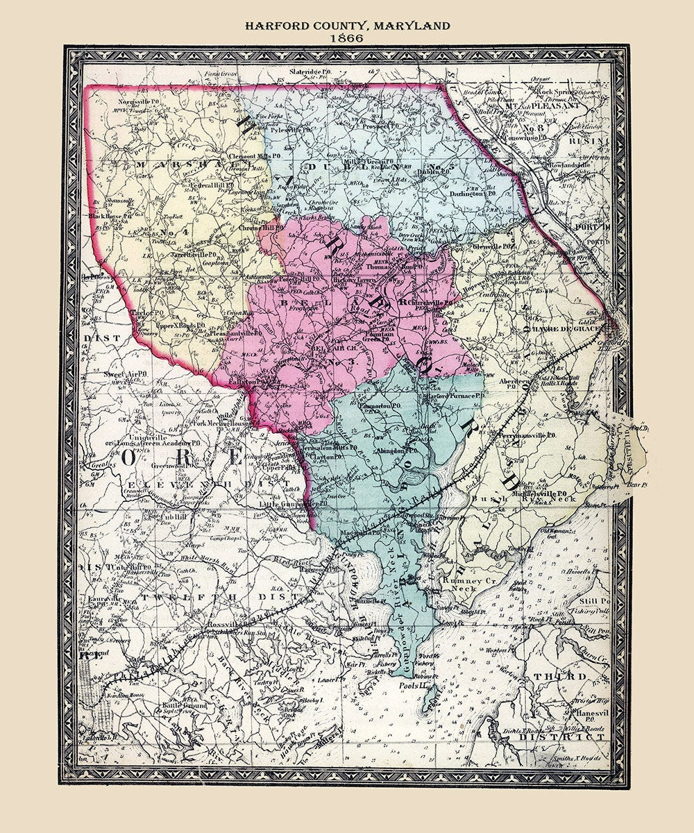 1866 Map of Harford County Maryland
