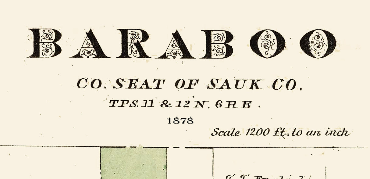 1878 Town Map of Baraboo Sauk County Wisconsin