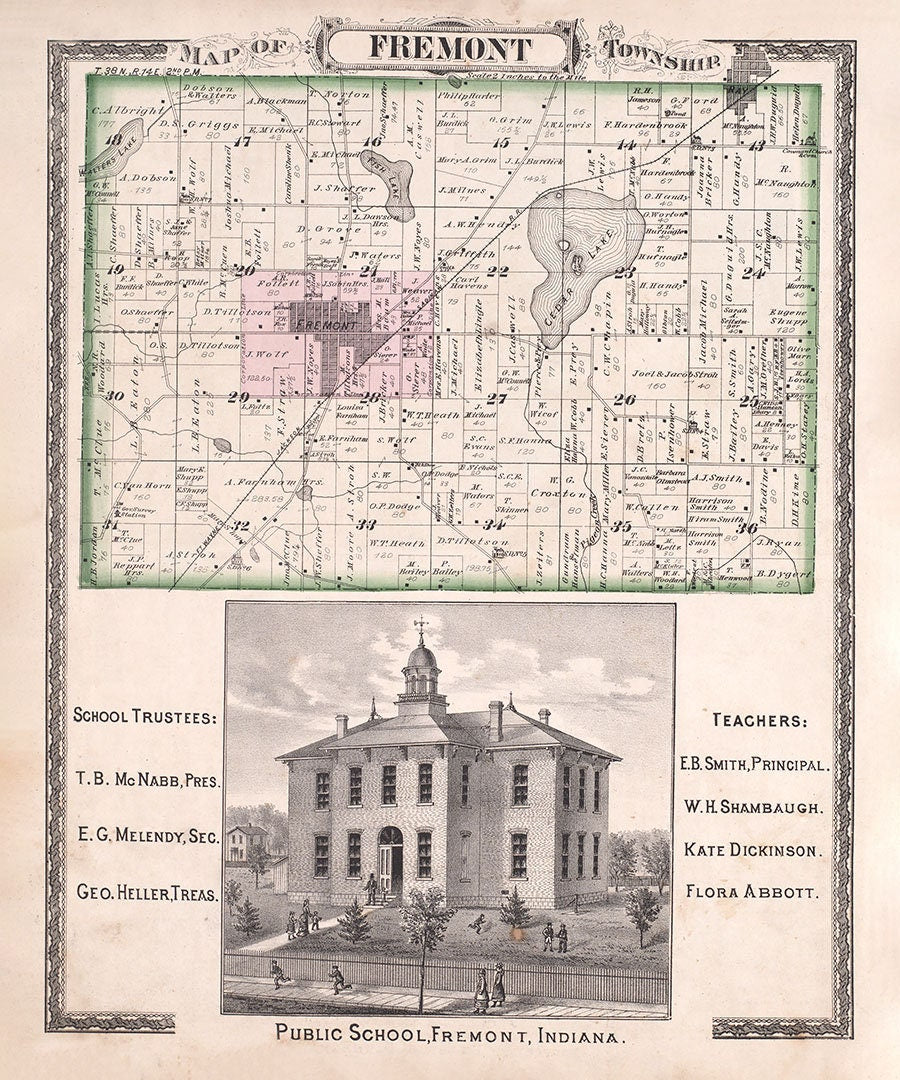 1880 Map of Fremont Township Steuben County Indiana