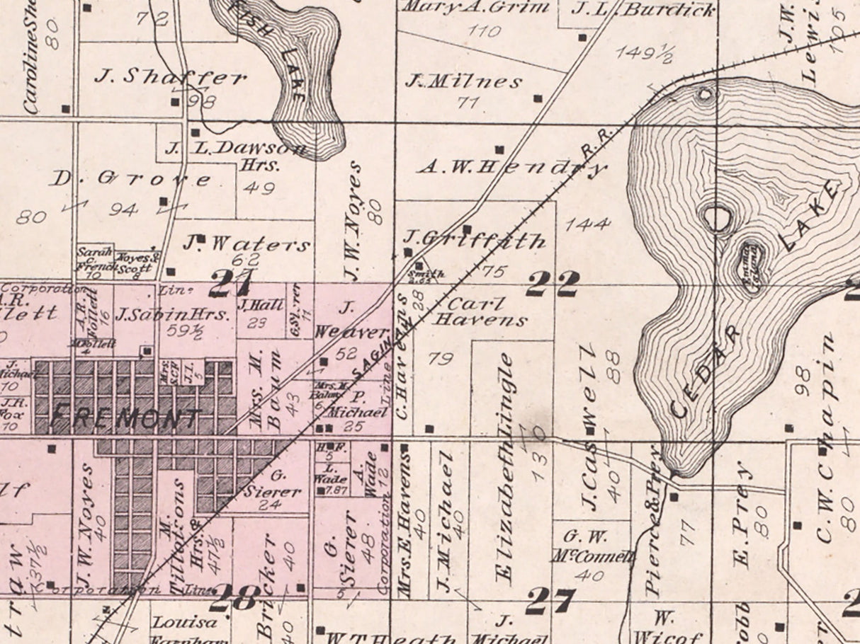 1880 Map of Fremont Township Steuben County Indiana