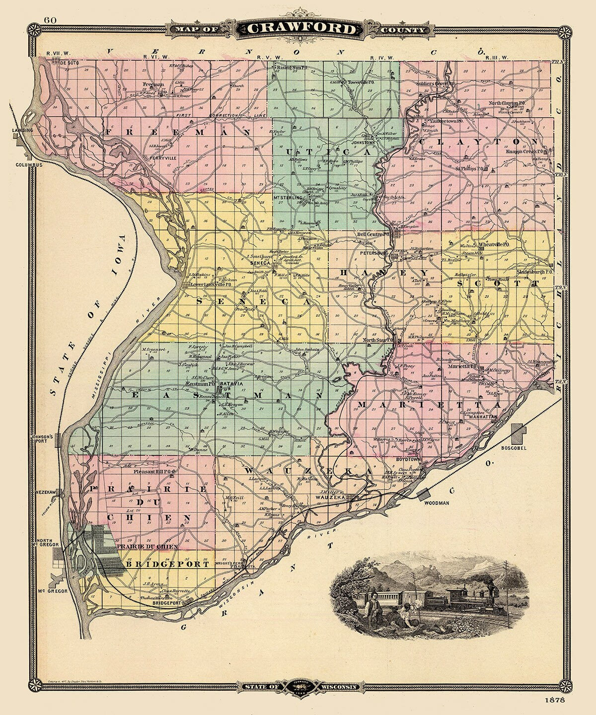 1878 Map of Crawford County Wisconsin