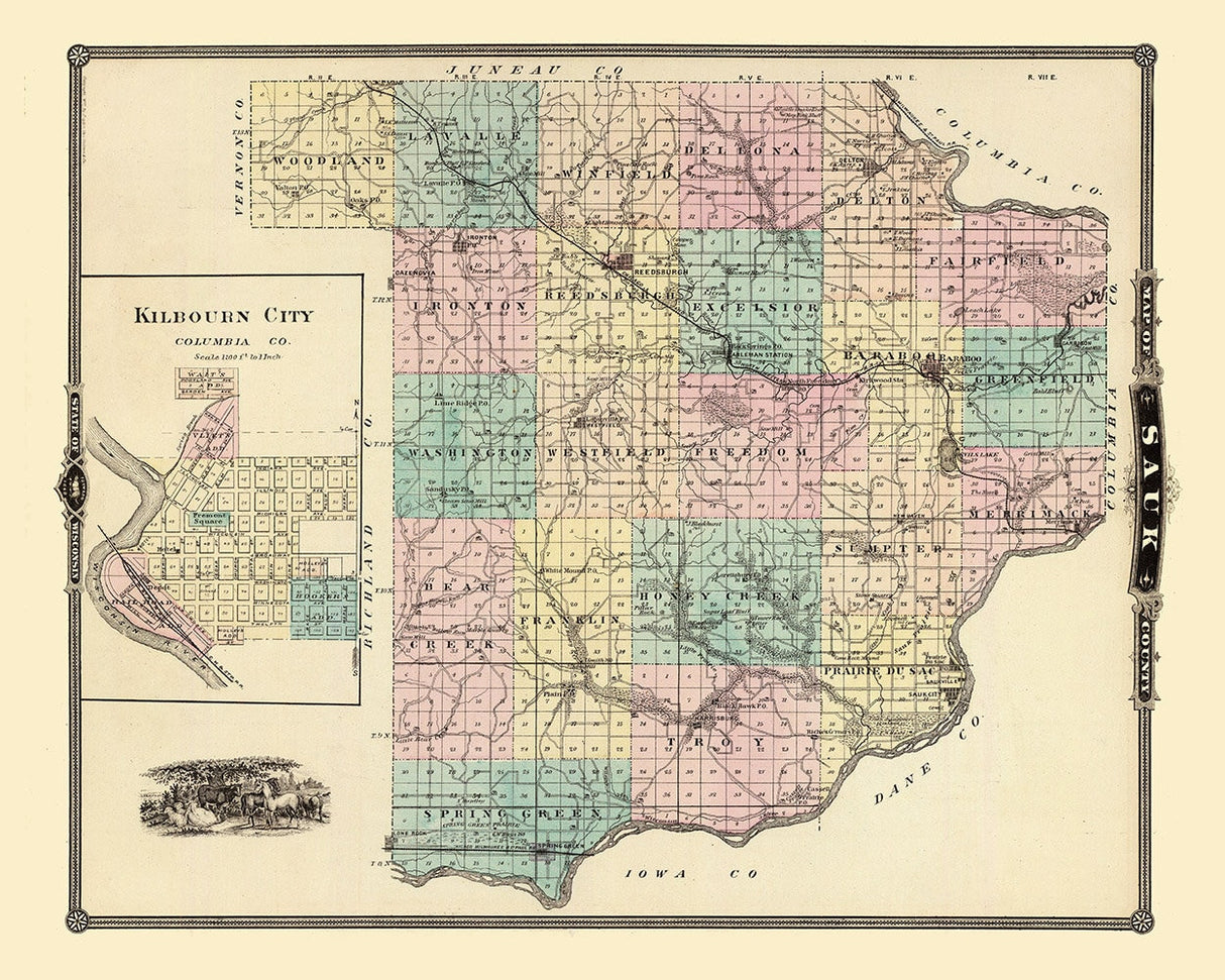 1878 Map of Sauk County Wisconsin