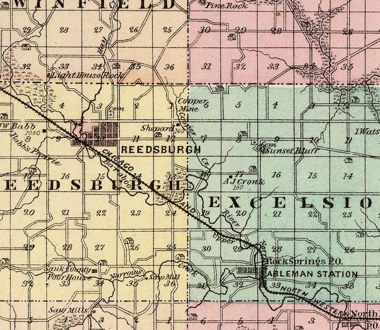 1878 Map of Sauk County Wisconsin