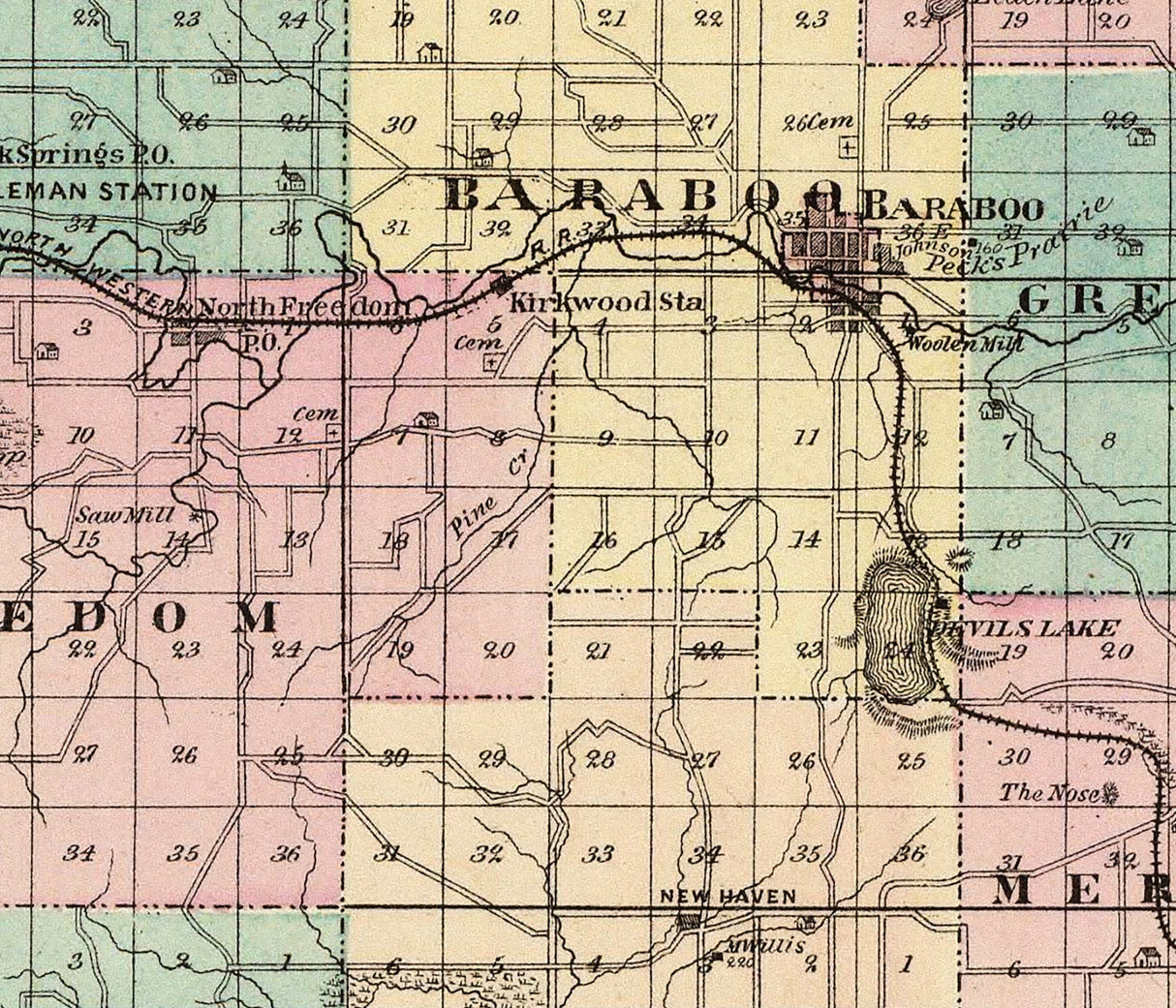 1878 Map of Sauk County Wisconsin