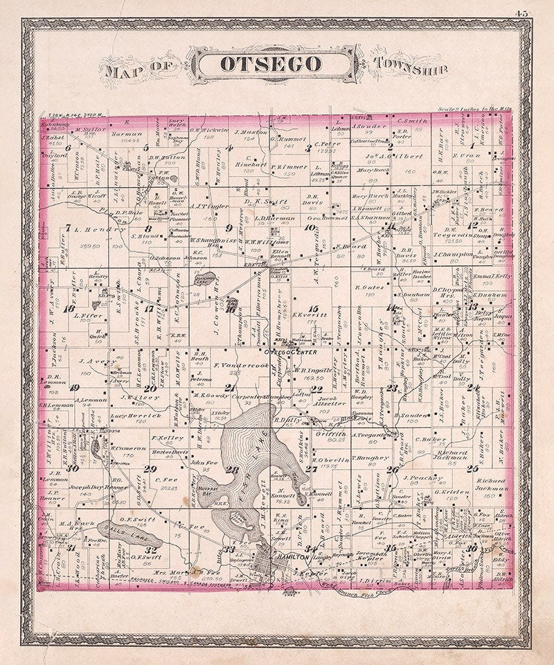 1880 Map of Otsego Township Steuben County Indiana