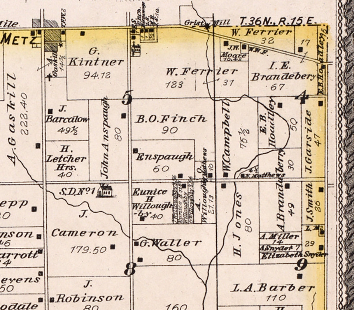 1880 Map of Richland Township Steuben County Indiana