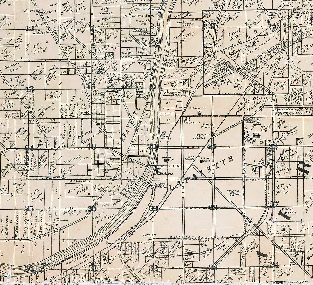 1905 Farm Line Map of Tippecanoe County Indiana