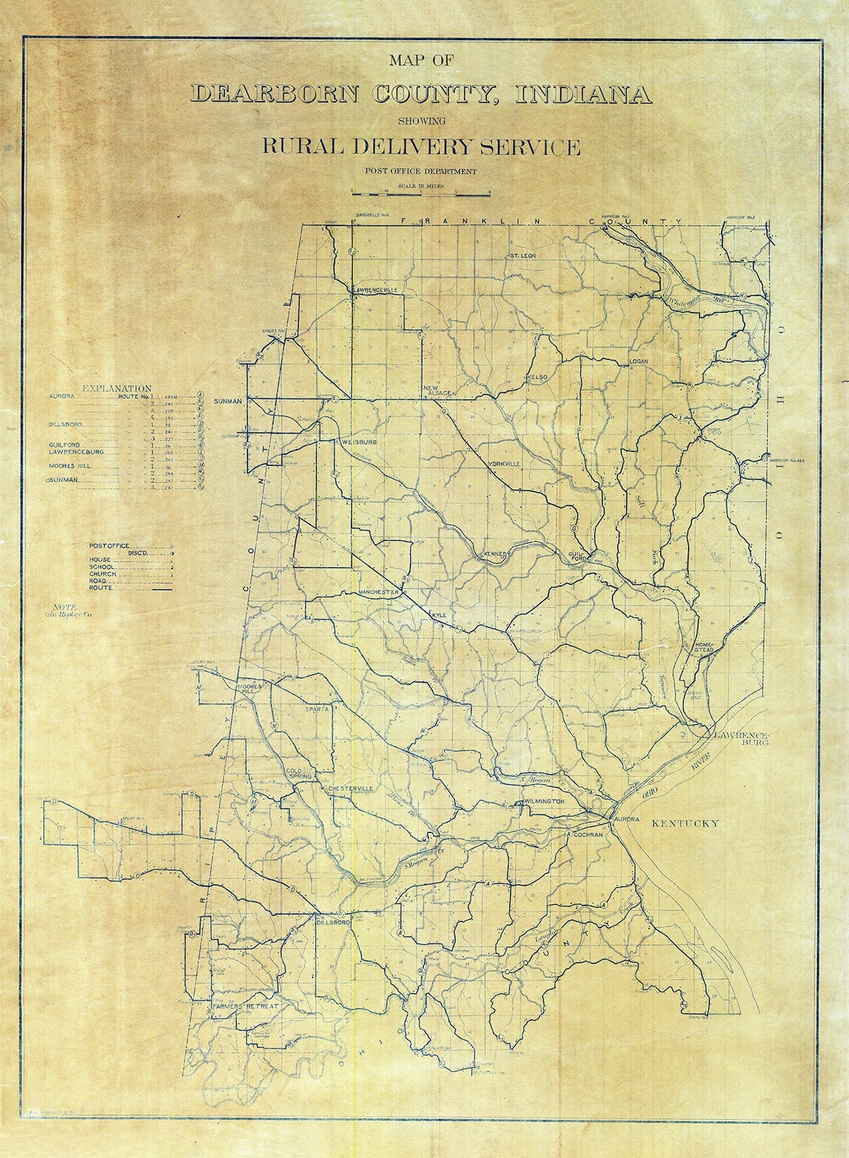 1910 Map of Dearborn County Indiana Farm Houses