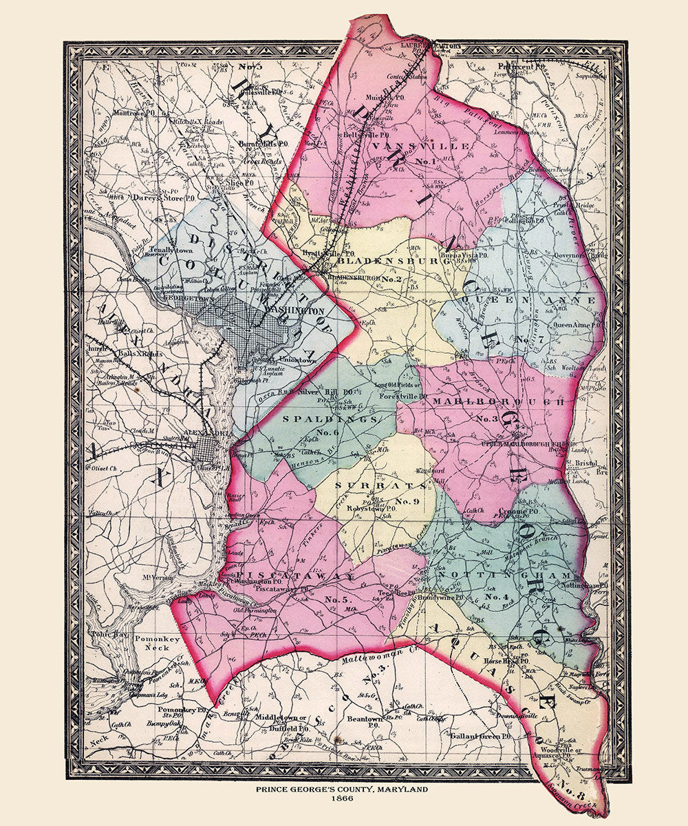 1866 Map of Prince Georges County Maryland