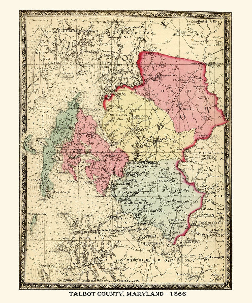 1866 Map of Talbot County Maryland