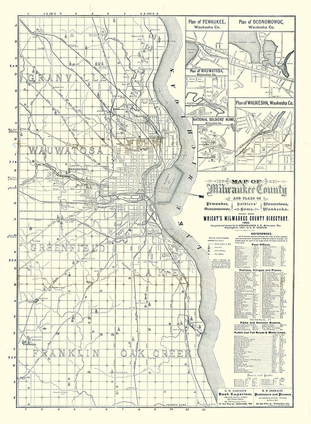 1892 Map of Milwaukee County Wisconsin