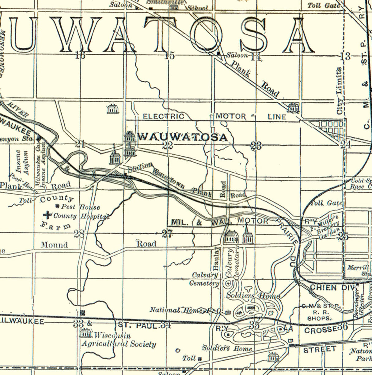 1892 Map of Milwaukee County Wisconsin