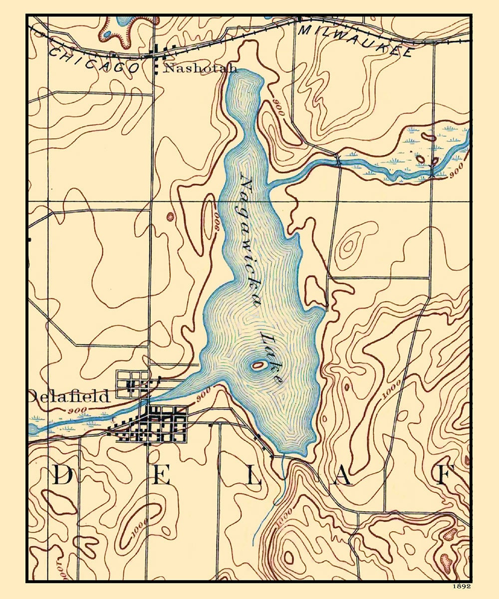1892 Map of Nagawicka Lake Delafield Wisconsin