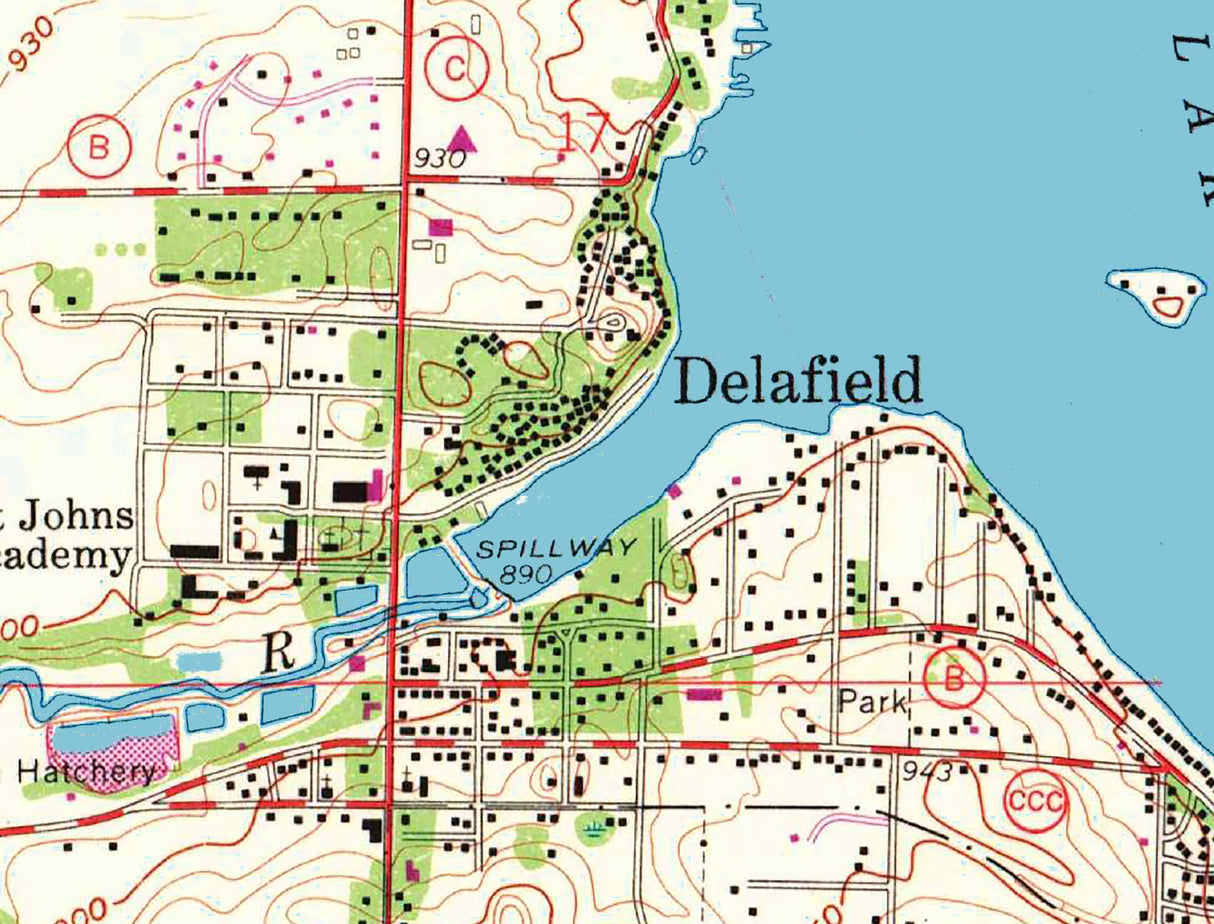 1973 Map of Nagawicka Lake Delafield Wisconsin