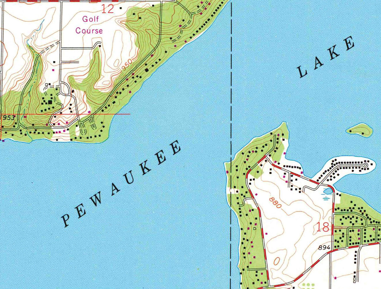 1977 Map of Pewaukee Lake Wisconsin