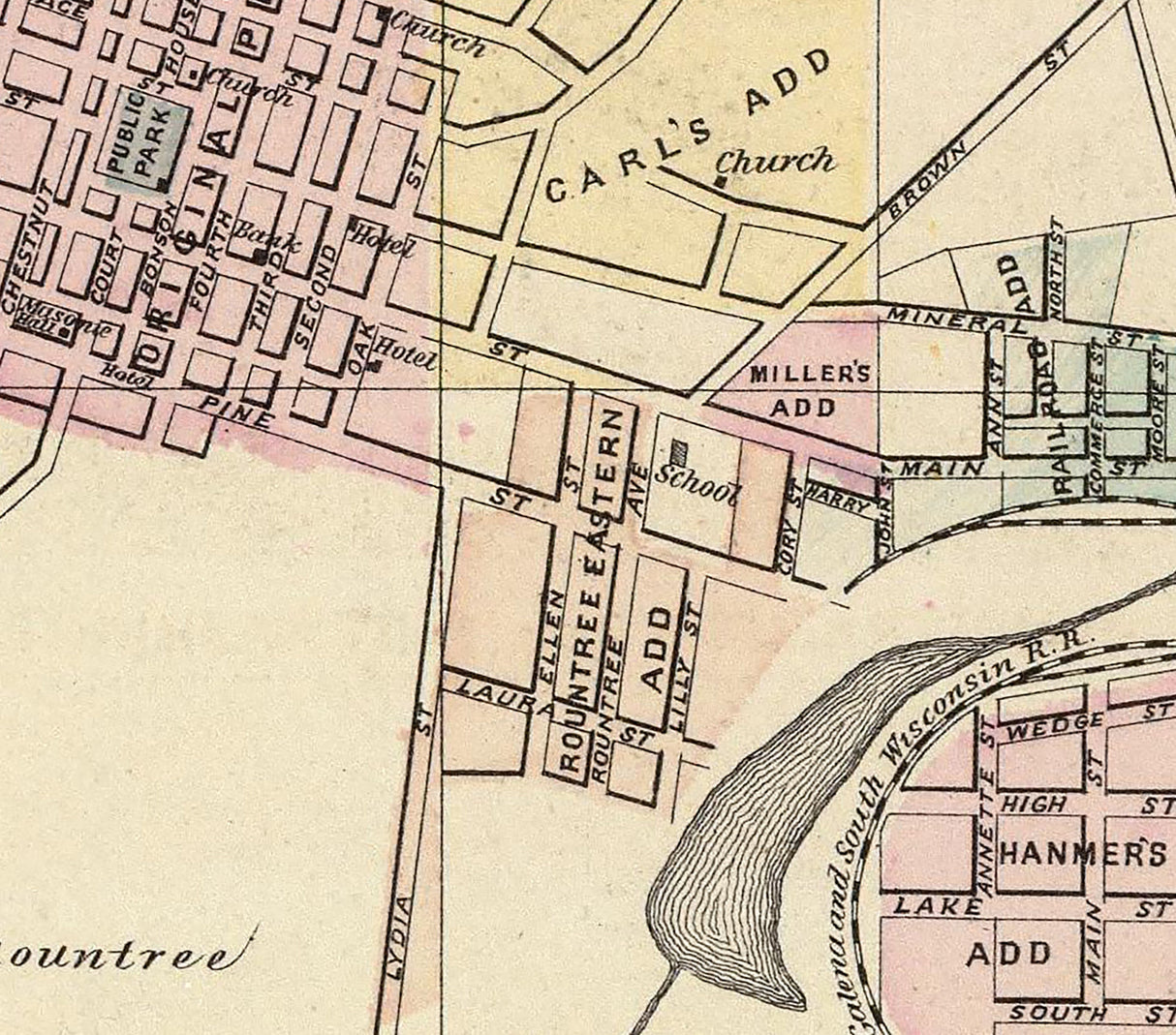 1878 Town Map of Platteville Grant County Wisconsin