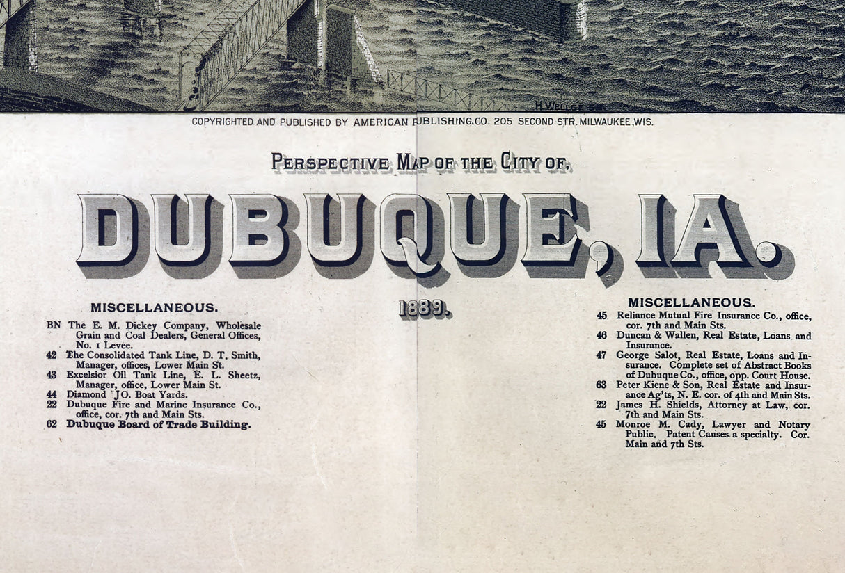 1889 Panoramic Map of Dubuque Iowa