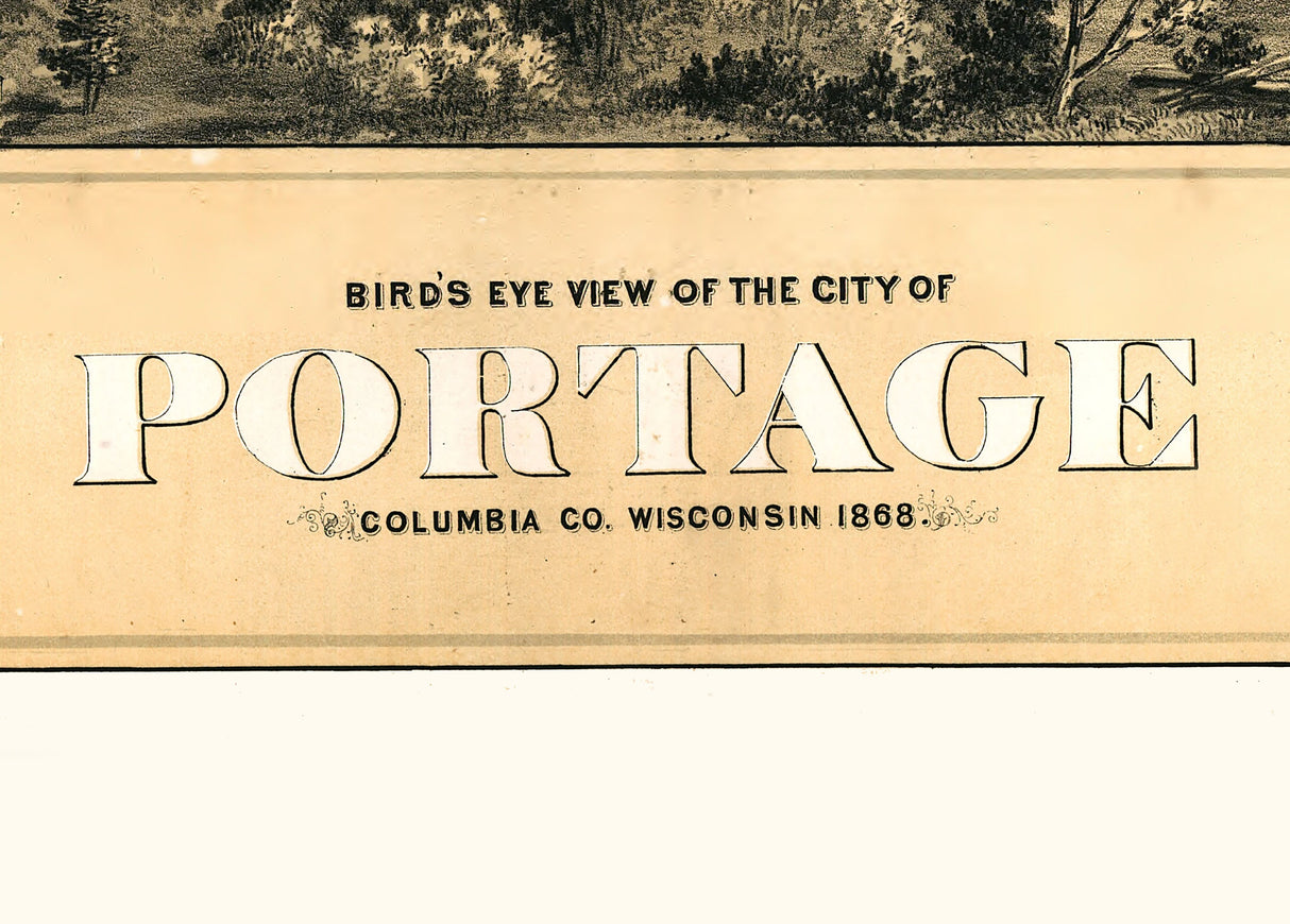 1868 Panoramic Map of Portage Columbia County Wisconsin