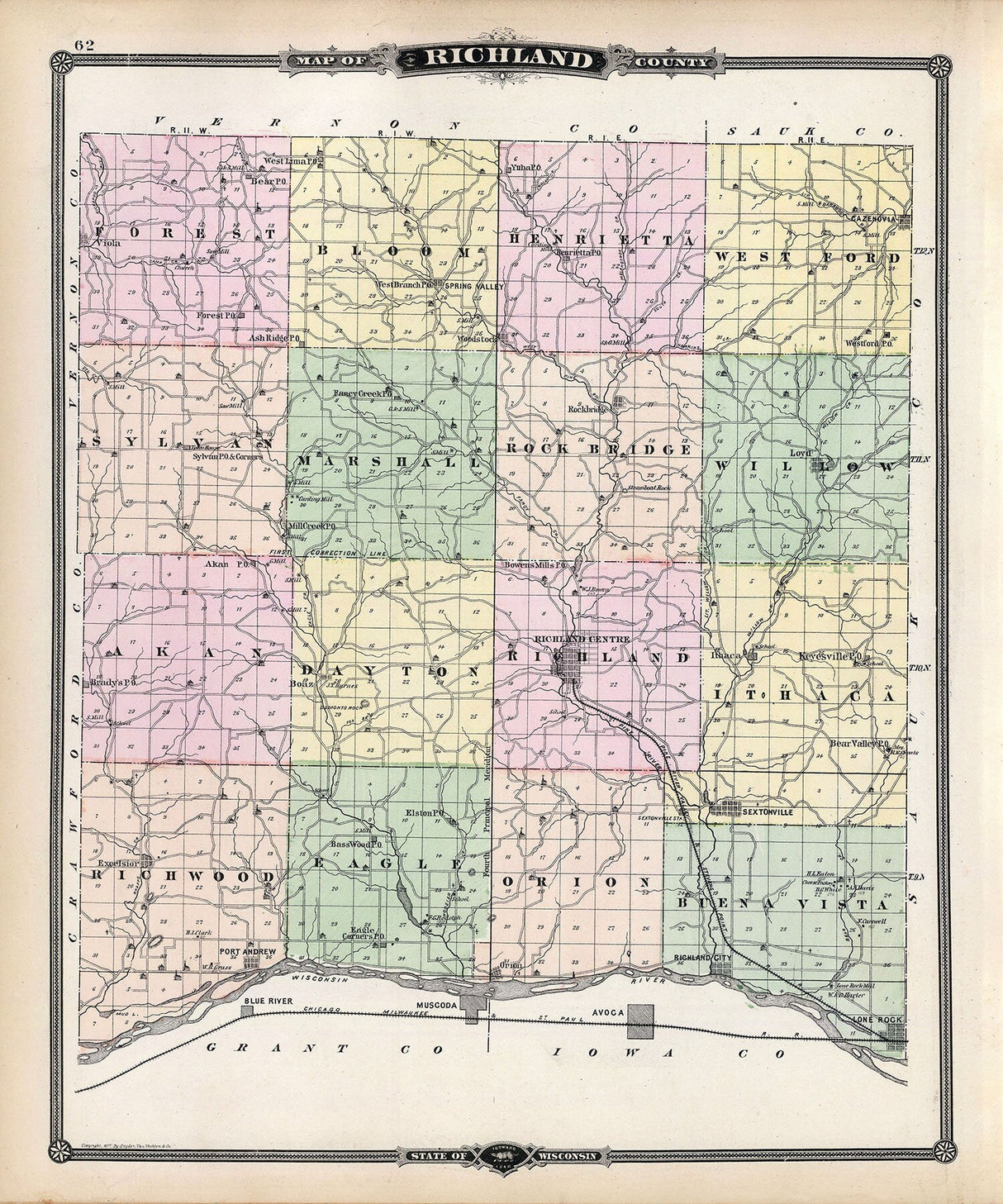 1878 Map of Richland County Wisconsin