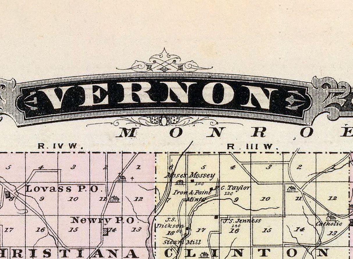 1878 Map of Vernon County Wisconsin