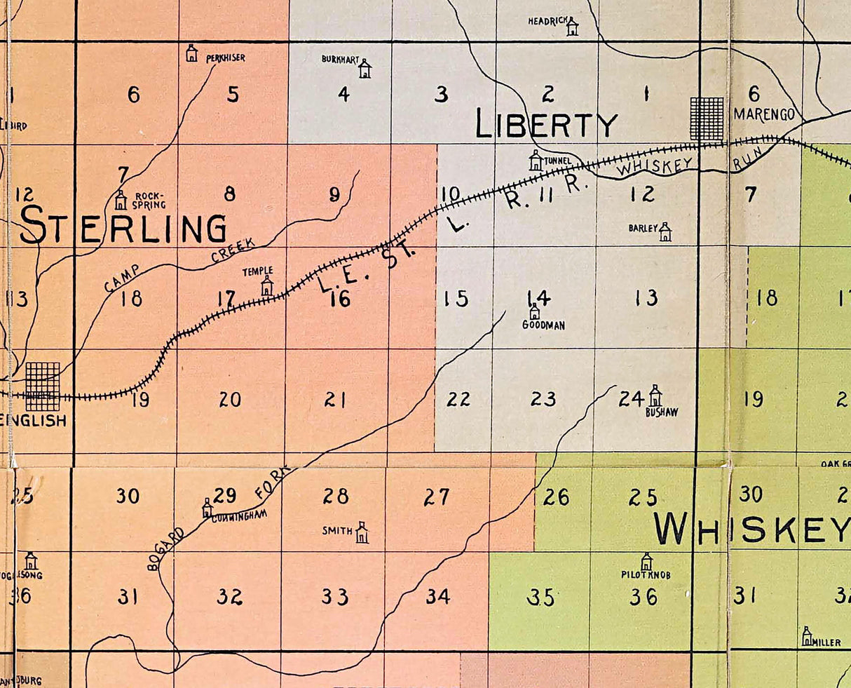 1890 Map of Crawford County Indiana Schools