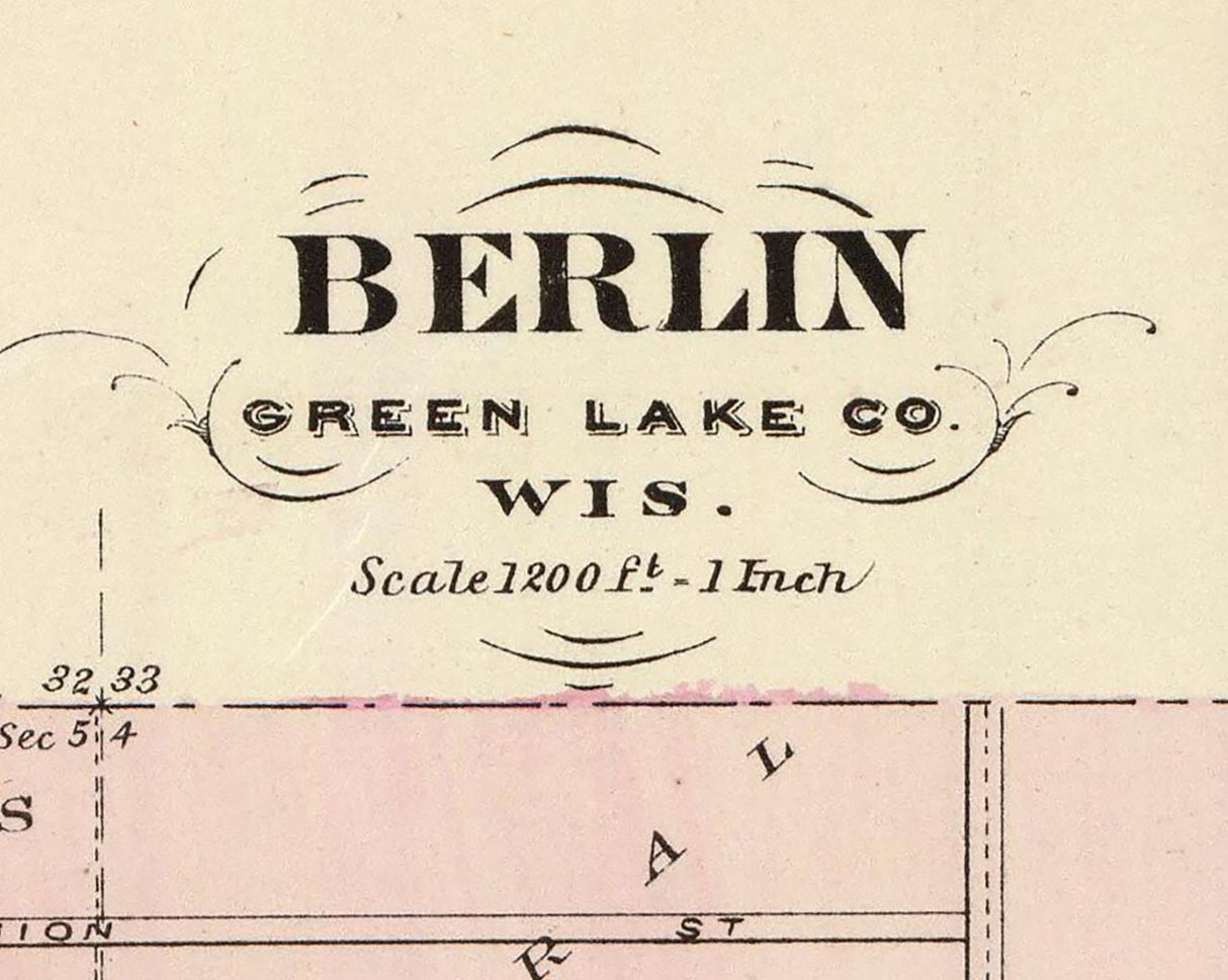 1878 Town Map of Berlin Green Lake County Wisconsin