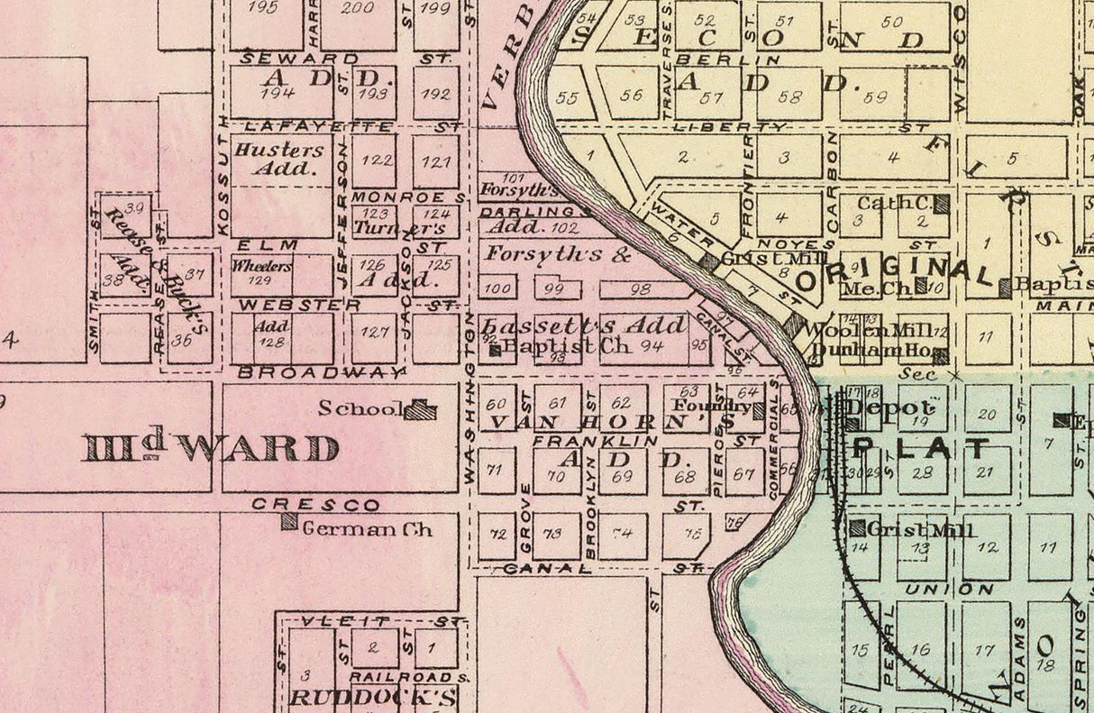 1878 Town Map of Berlin Green Lake County Wisconsin