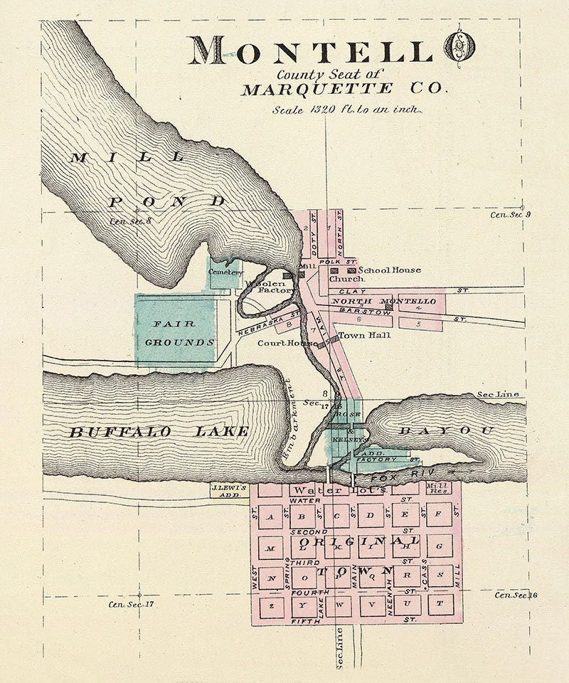 1878 Town Map of Montell Marquette County Wisconsin
