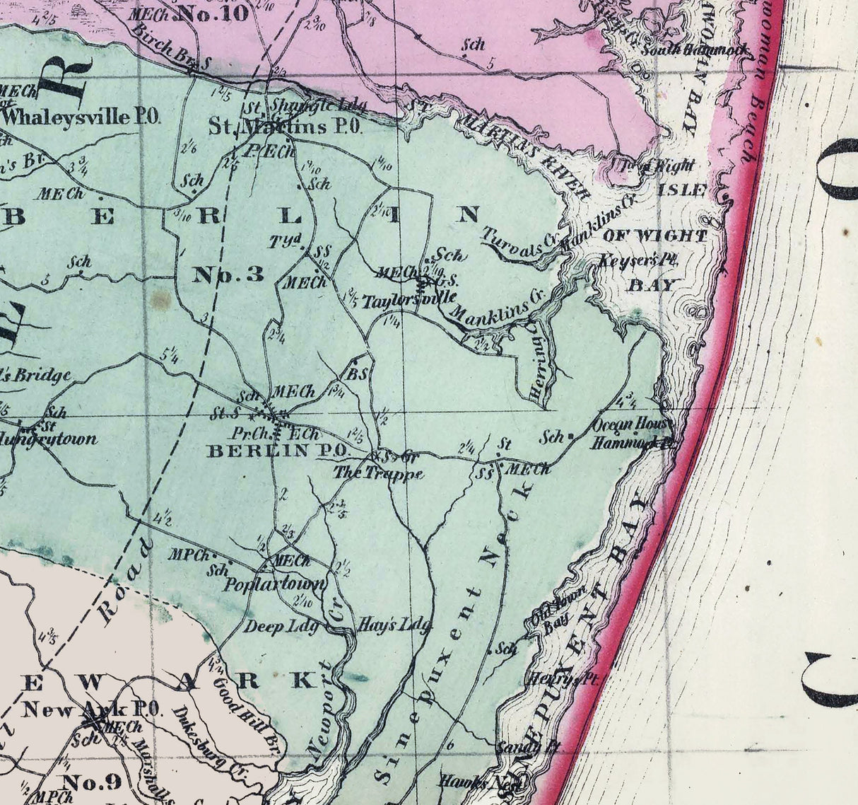 1866 Map of Worcester County Maryland