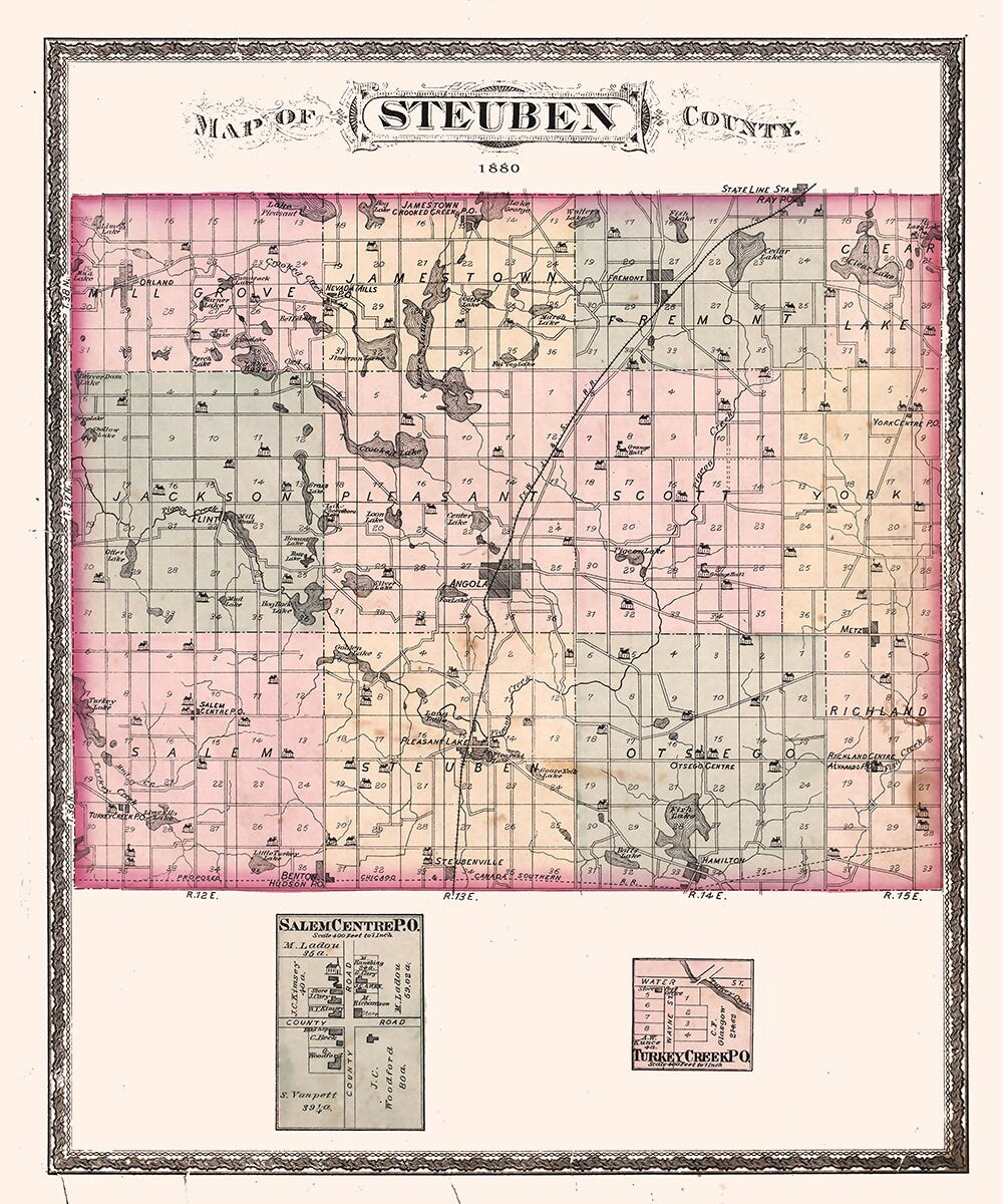 1880 Map of Steuben County Indiana