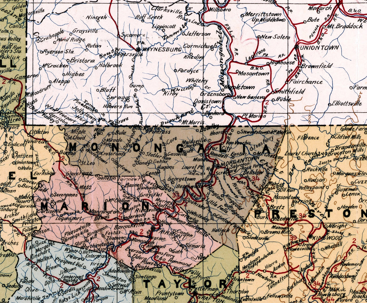 1917 Map of West Virginia Railroads