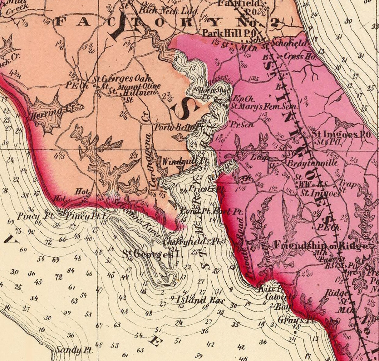 1873 Map of Calvert Charles and St Marys County Maryland