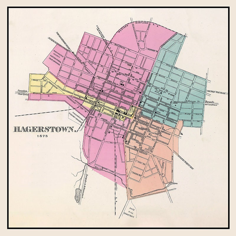 1873 Town Map of Hagerstown Maryland