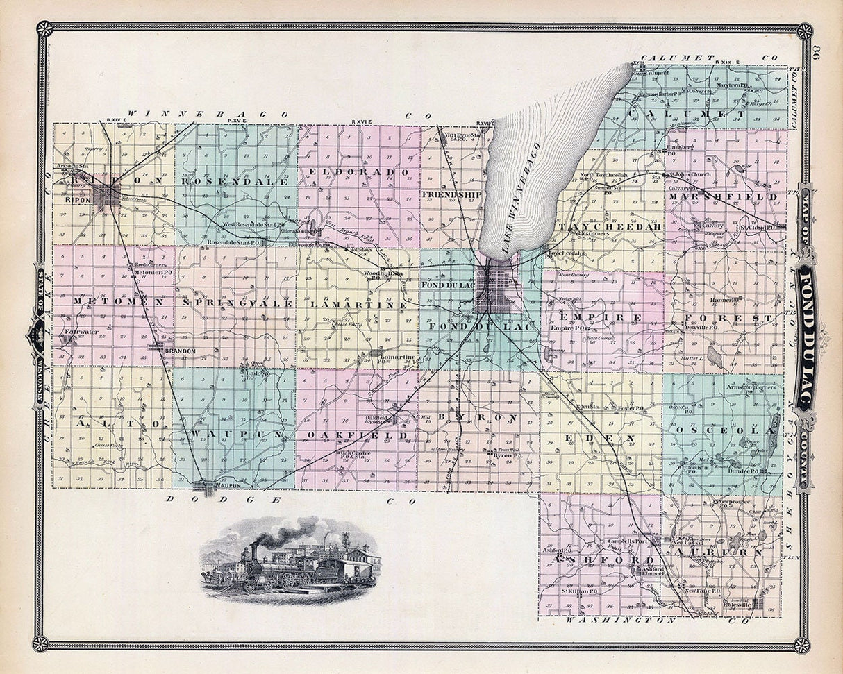 1878 Map of Fond Du Lac County Wisconsin