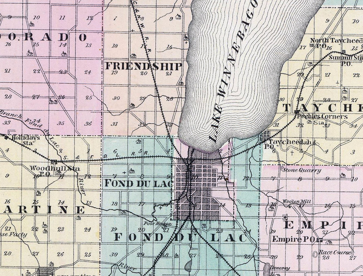 1878 Map of Fond Du Lac County Wisconsin